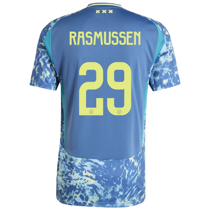 Kids Football Christian Rasmussen #29 Grey Blue Yellow Away Jersey 2024/25 T-Shirt Uk