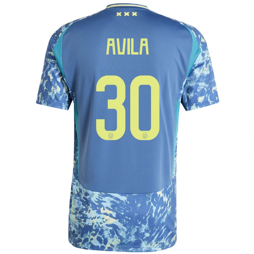 Kids Football Gastón Ávila #30 Grey Blue Yellow Away Jersey 2024/25 T-Shirt Uk