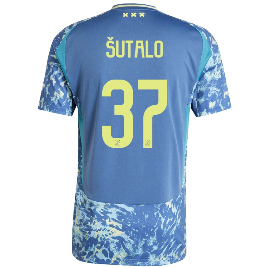 Kids Football Josip Sutalo #37 Grey Blue Yellow Away Jersey 2024/25 T-Shirt Uk