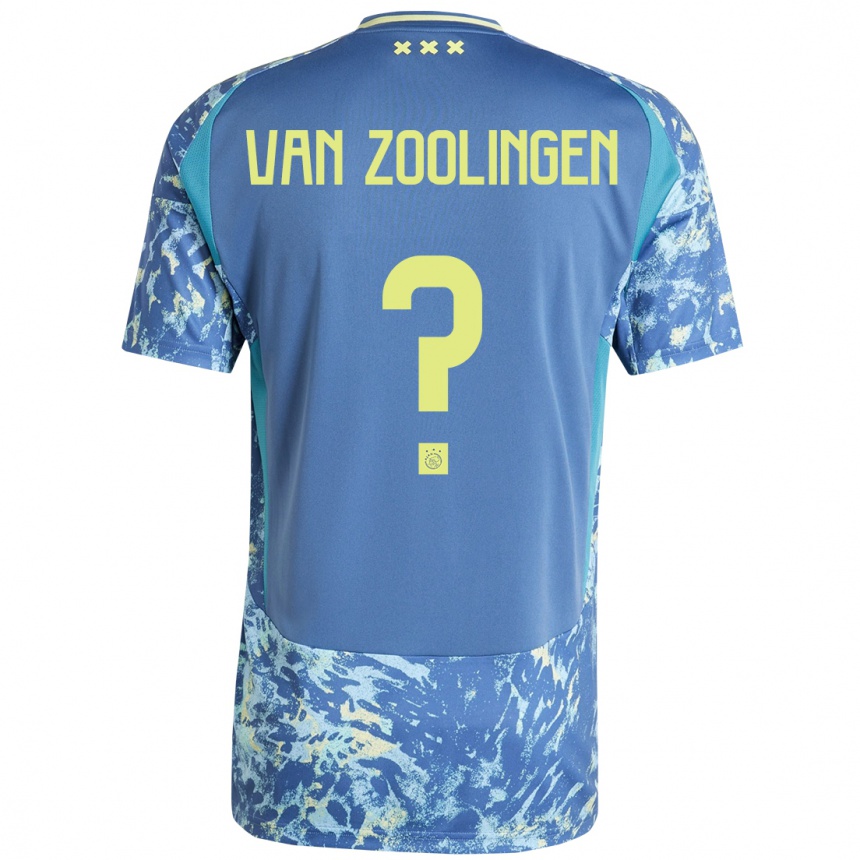 Kids Football Glenn Van Zoolingen #0 Grey Blue Yellow Away Jersey 2024/25 T-Shirt Uk