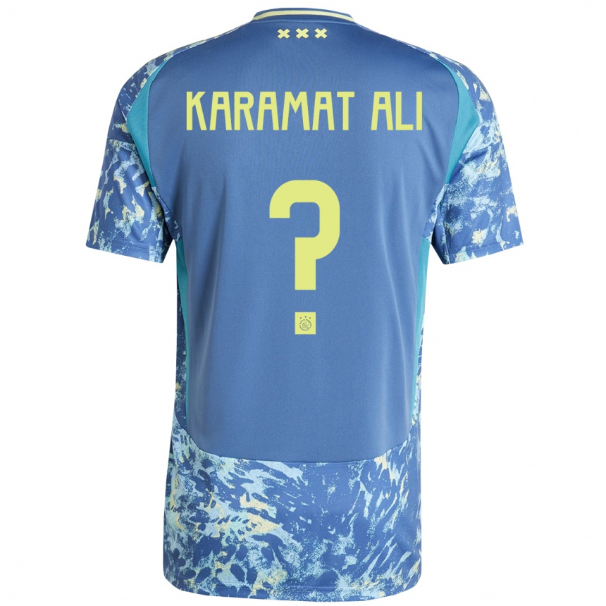 Kids Football Yaïr Karamat Ali #0 Grey Blue Yellow Away Jersey 2024/25 T-Shirt Uk