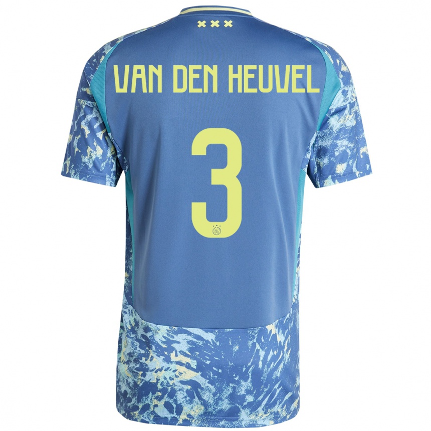 Kids Football Nino Van Den Heuvel #3 Grey Blue Yellow Away Jersey 2024/25 T-Shirt Uk