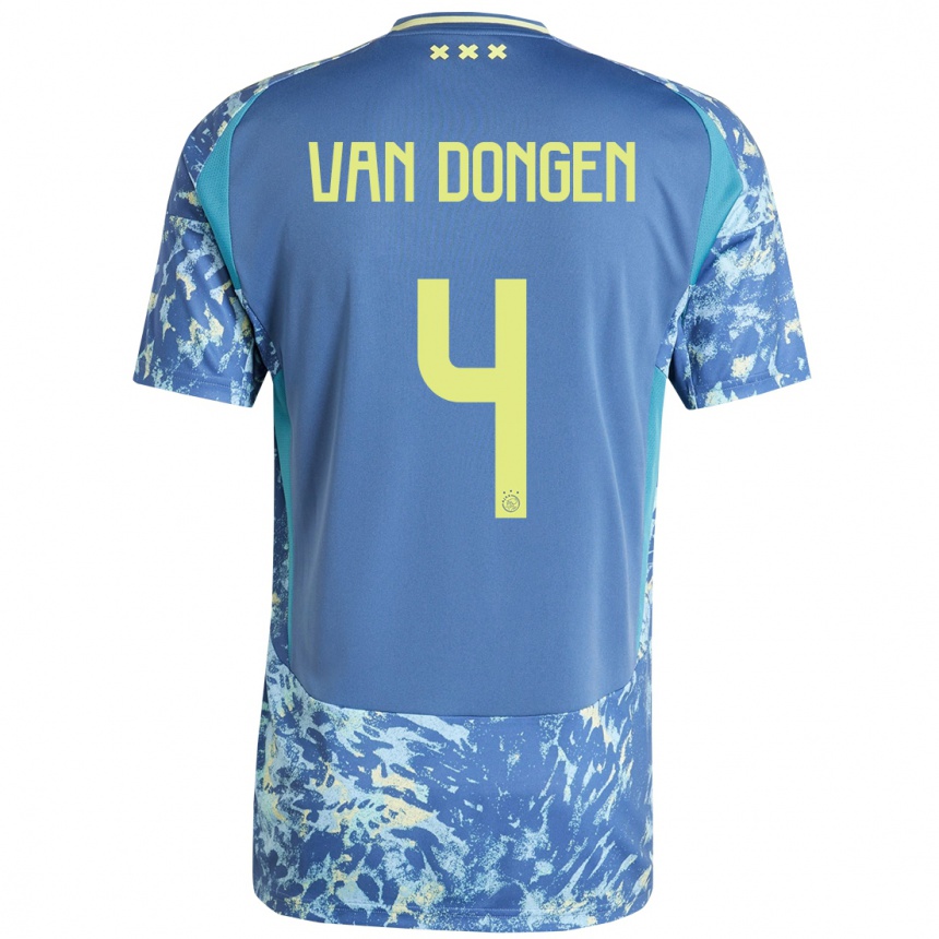 Kids Football Bram Van Dongen #4 Grey Blue Yellow Away Jersey 2024/25 T-Shirt Uk