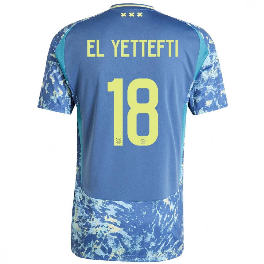 Kids Football Adil Amghar El Yettefti #18 Grey Blue Yellow Away Jersey 2024/25 T-Shirt Uk