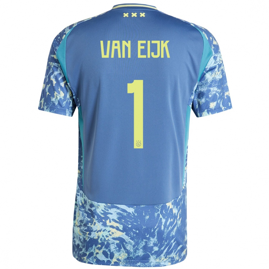 Kids Football Regina Van Eijk #1 Grey Blue Yellow Away Jersey 2024/25 T-Shirt Uk