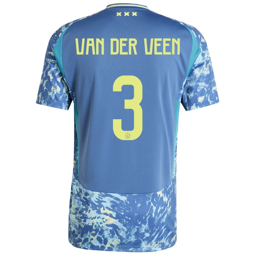 Kids Football Roos Van Der Veen #3 Grey Blue Yellow Away Jersey 2024/25 T-Shirt Uk