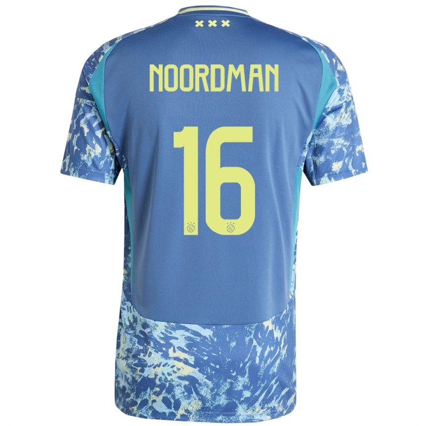 Kids Football Danique Noordman #16 Grey Blue Yellow Away Jersey 2024/25 T-Shirt Uk