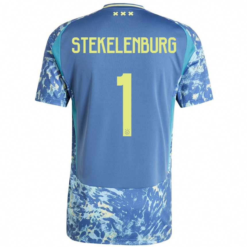 Kids Football Maarten Stekelenburg #1 Grey Blue Yellow Away Jersey 2024/25 T-Shirt Uk