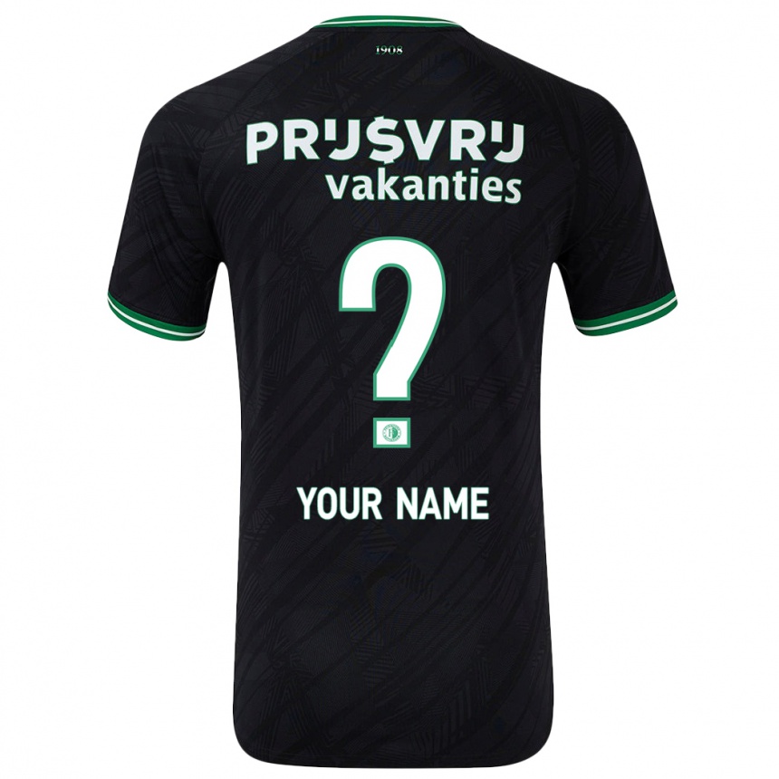 Kids Football Your Name #0 Black Green Away Jersey 2024/25 T-Shirt Uk