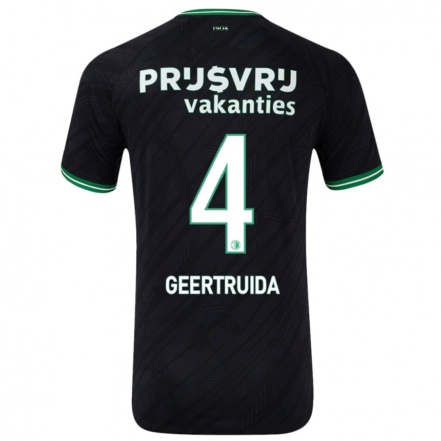 Kids Football Lutsharel Geertruida #4 Black Green Away Jersey 2024/25 T-Shirt Uk