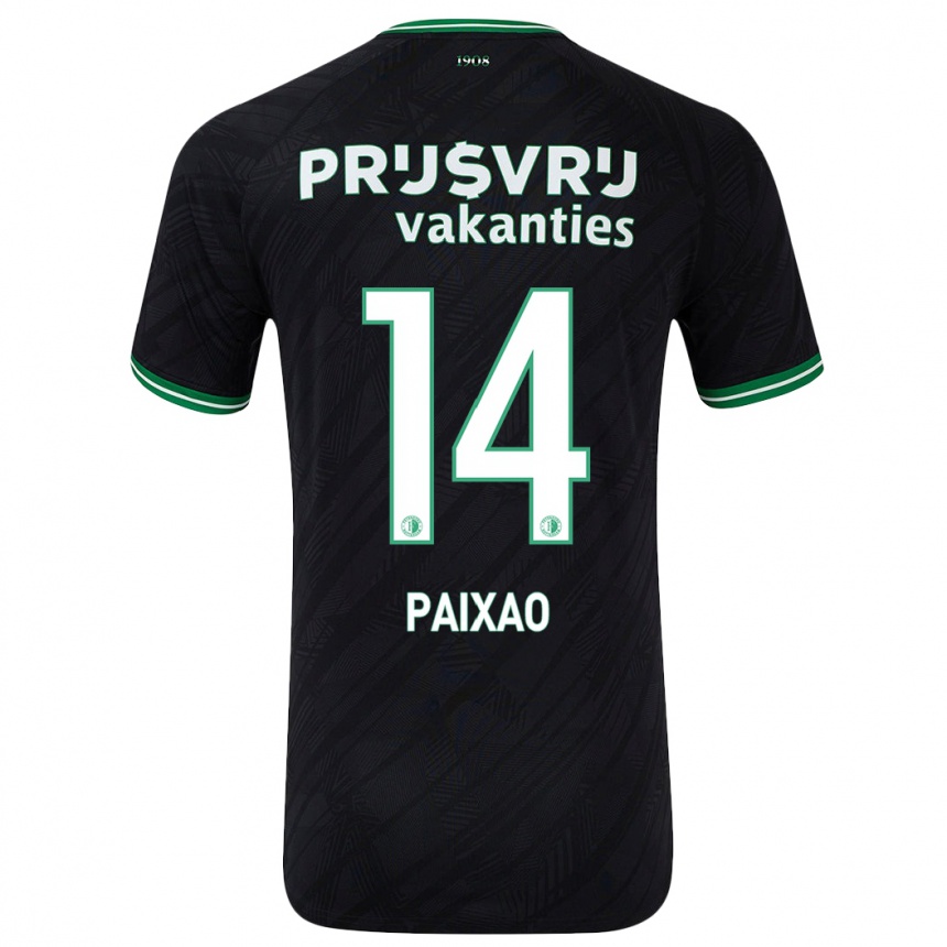 Kids Football Igor Paixão #14 Black Green Away Jersey 2024/25 T-Shirt Uk