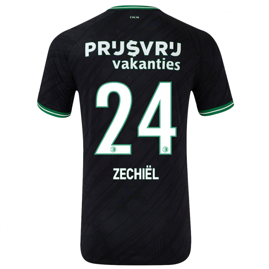 Kids Football Gjivai Zechiël #24 Black Green Away Jersey 2024/25 T-Shirt Uk