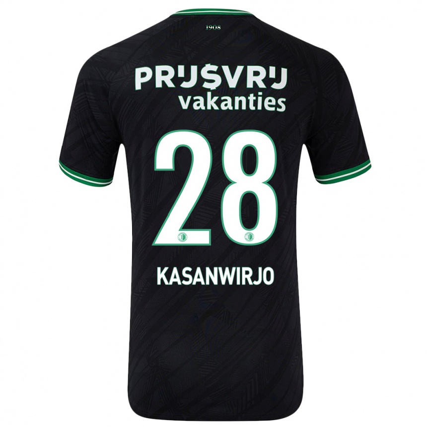 Kids Football Neraysho Kasanwirjo #28 Black Green Away Jersey 2024/25 T-Shirt Uk