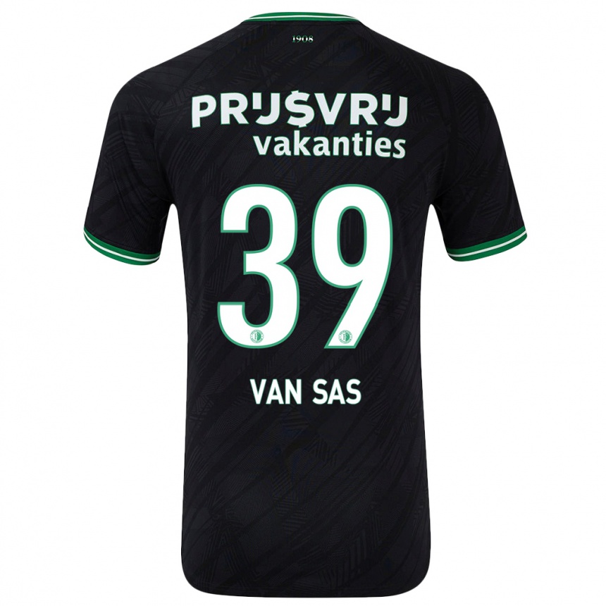 Kids Football Mikki Van Sas #39 Black Green Away Jersey 2024/25 T-Shirt Uk