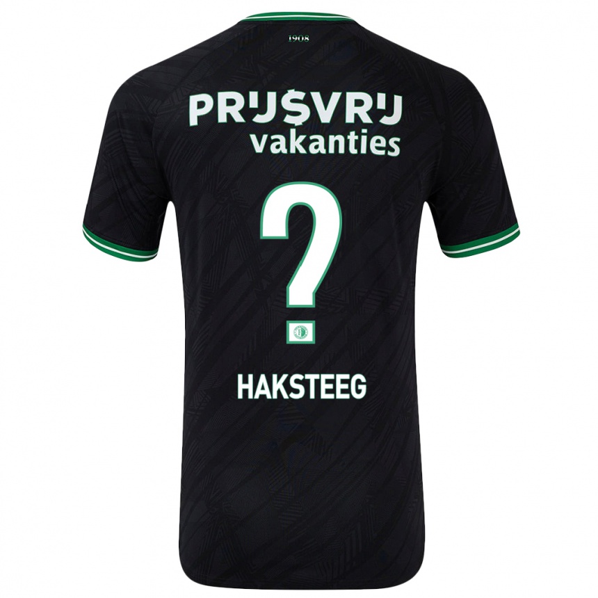 Kids Football Tim Haksteeg #0 Black Green Away Jersey 2024/25 T-Shirt Uk