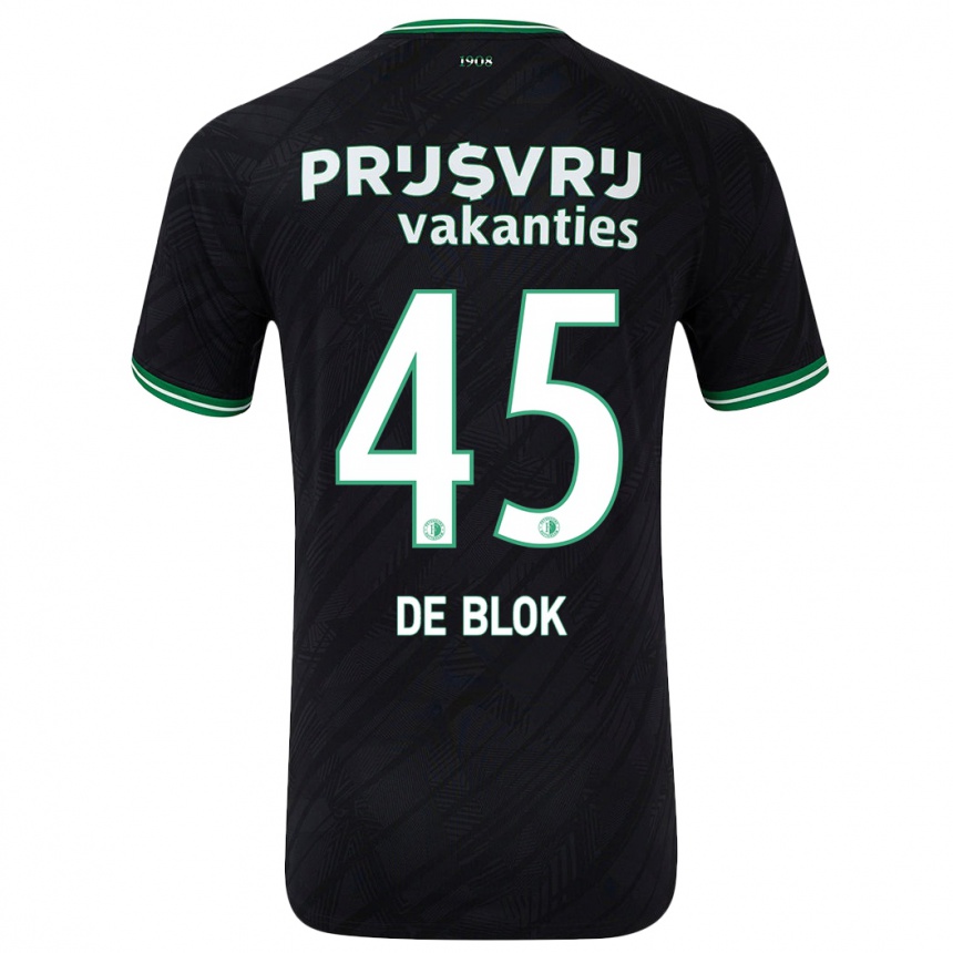 Kids Football Lars De Blok #45 Black Green Away Jersey 2024/25 T-Shirt Uk