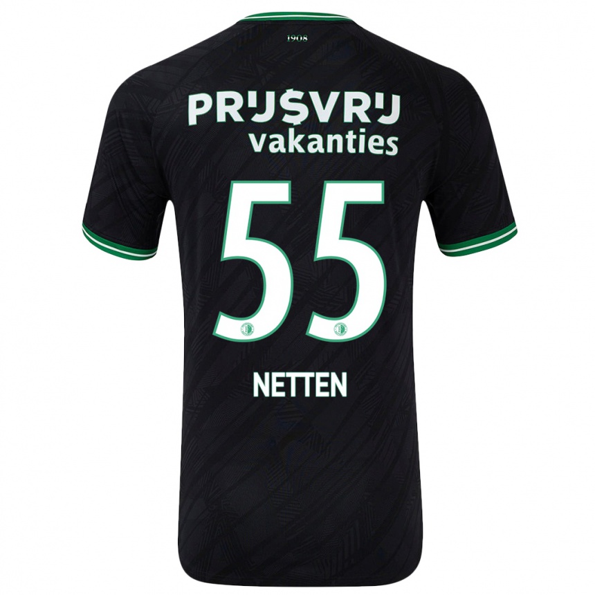 Kids Football Luc Netten #55 Black Green Away Jersey 2024/25 T-Shirt Uk