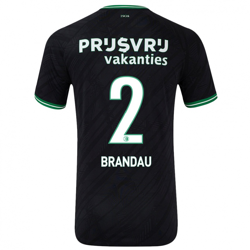 Kids Football Justine Brandau #2 Black Green Away Jersey 2024/25 T-Shirt Uk