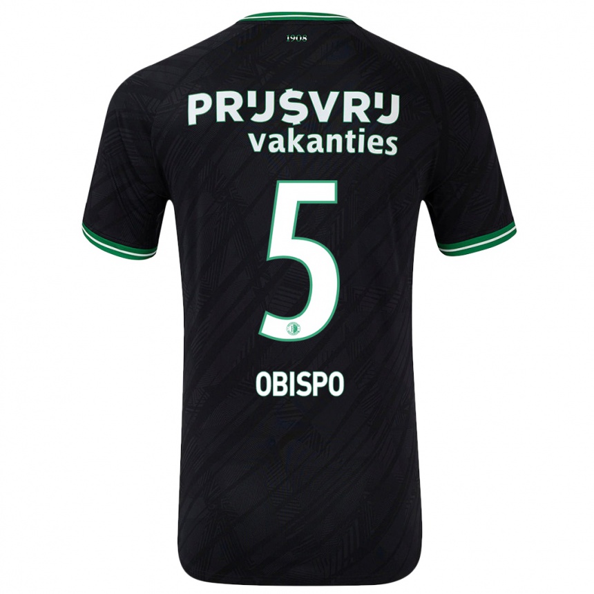 Kids Football Celainy Obispo #5 Black Green Away Jersey 2024/25 T-Shirt Uk