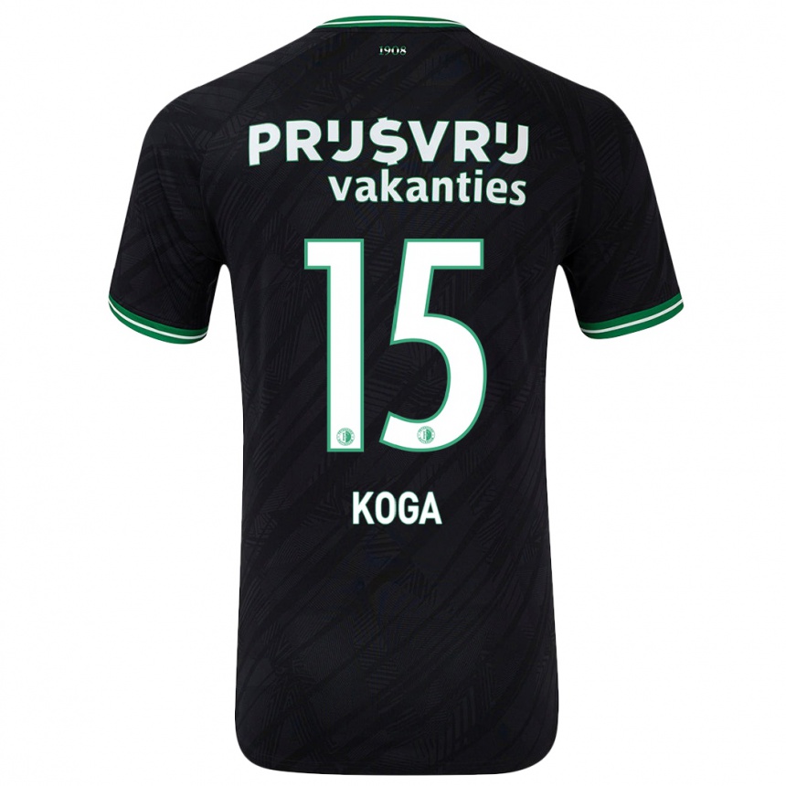 Kids Football Tōko Koga #15 Black Green Away Jersey 2024/25 T-Shirt Uk