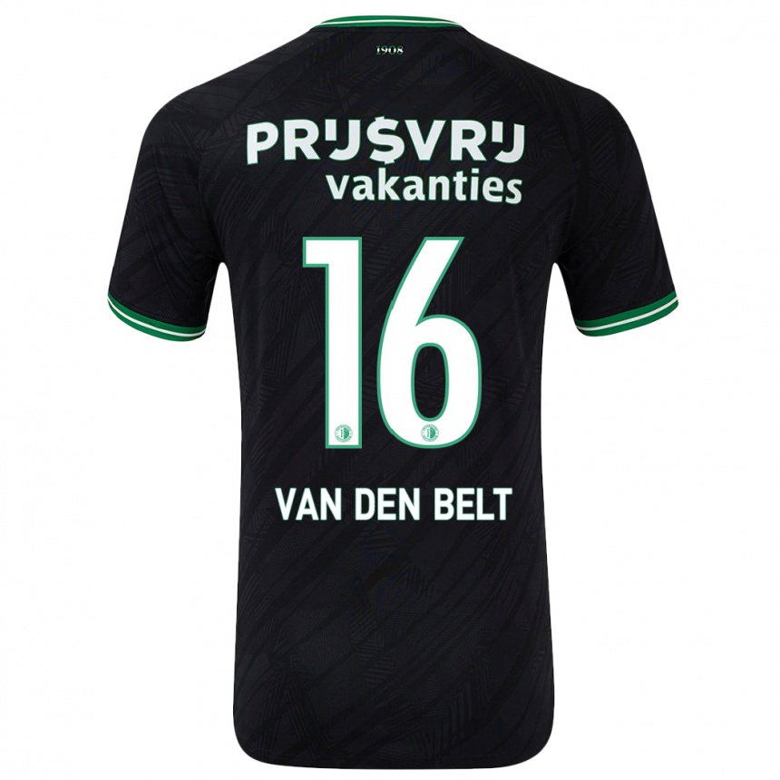 Kids Football Thomas Van Den Belt #16 Black Green Away Jersey 2024/25 T-Shirt Uk