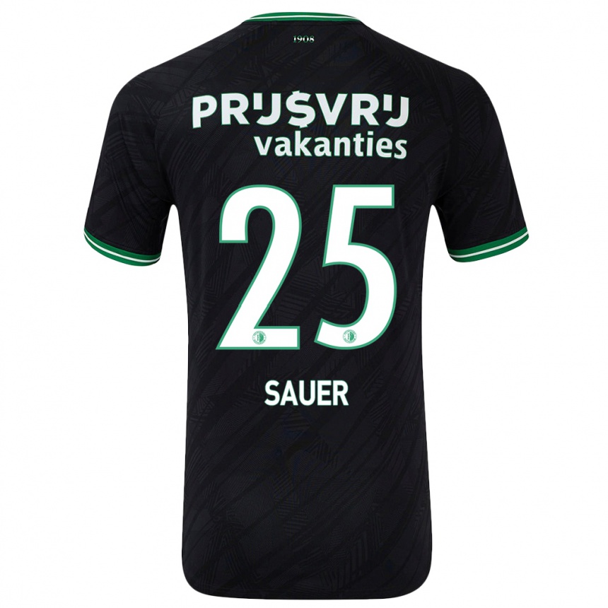 Kids Football Leo Sauer #25 Black Green Away Jersey 2024/25 T-Shirt Uk