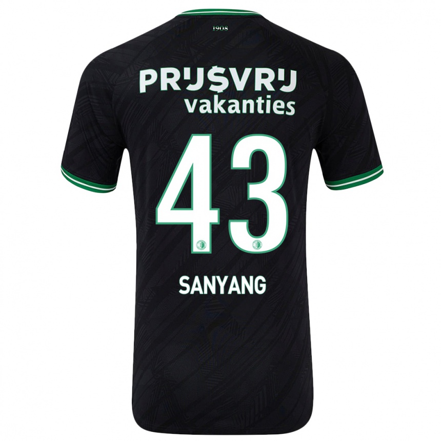 Kids Football Amadou-David Sanyang #43 Black Green Away Jersey 2024/25 T-Shirt Uk