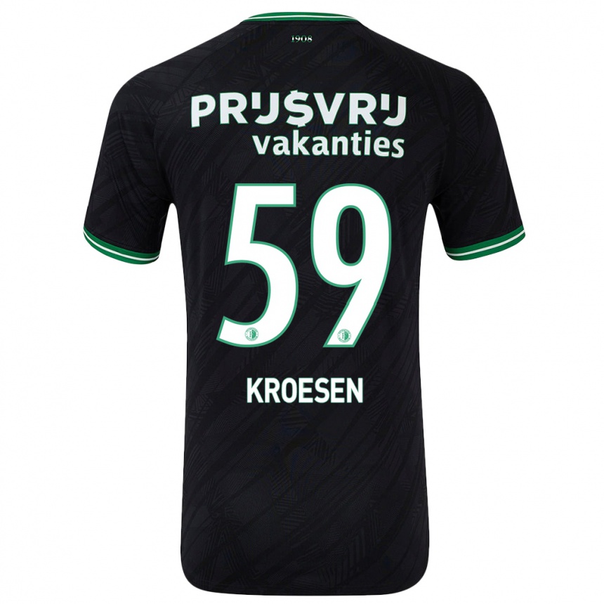 Kids Football Jaimy Kroesen #59 Black Green Away Jersey 2024/25 T-Shirt Uk