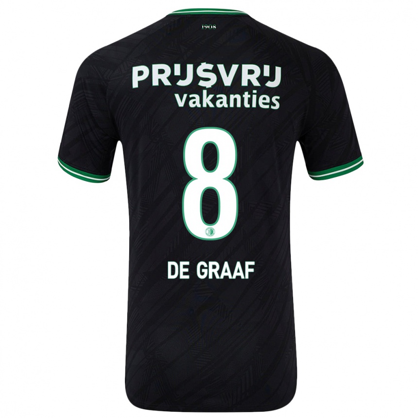 Kids Football Esmee De Graaf #8 Black Green Away Jersey 2024/25 T-Shirt Uk