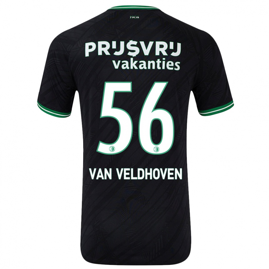 Kids Football Kars Van Veldhoven #56 Black Green Away Jersey 2024/25 T-Shirt Uk