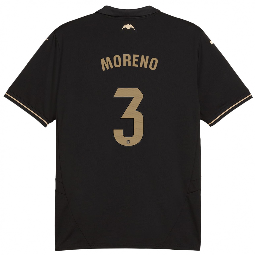 Kids Football Diego Moreno #3 Black Away Jersey 2024/25 T-Shirt Uk