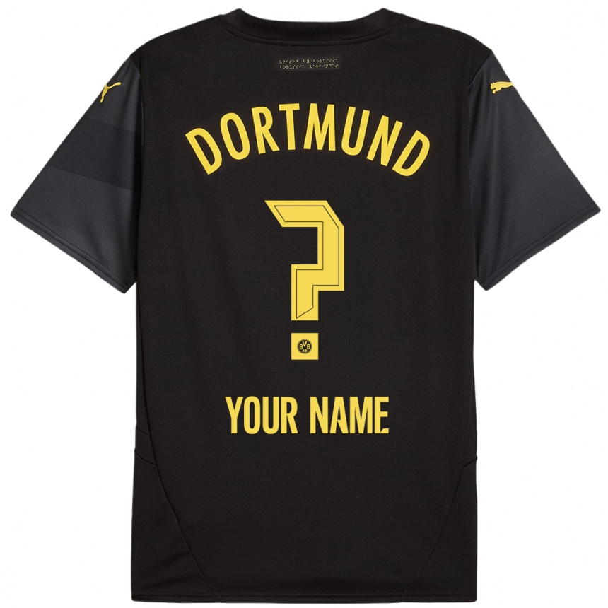 Kids Football Your Name #0 Black Yellow Away Jersey 2024/25 T-Shirt Uk