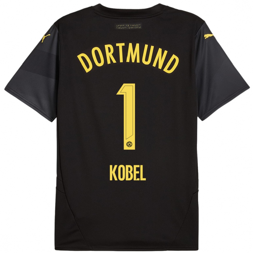 Kids Football Gregor Kobel #1 Black Yellow Away Jersey 2024/25 T-Shirt Uk