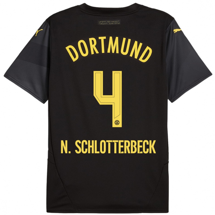 Kids Football Nico Schlotterbeck #4 Black Yellow Away Jersey 2024/25 T-Shirt Uk