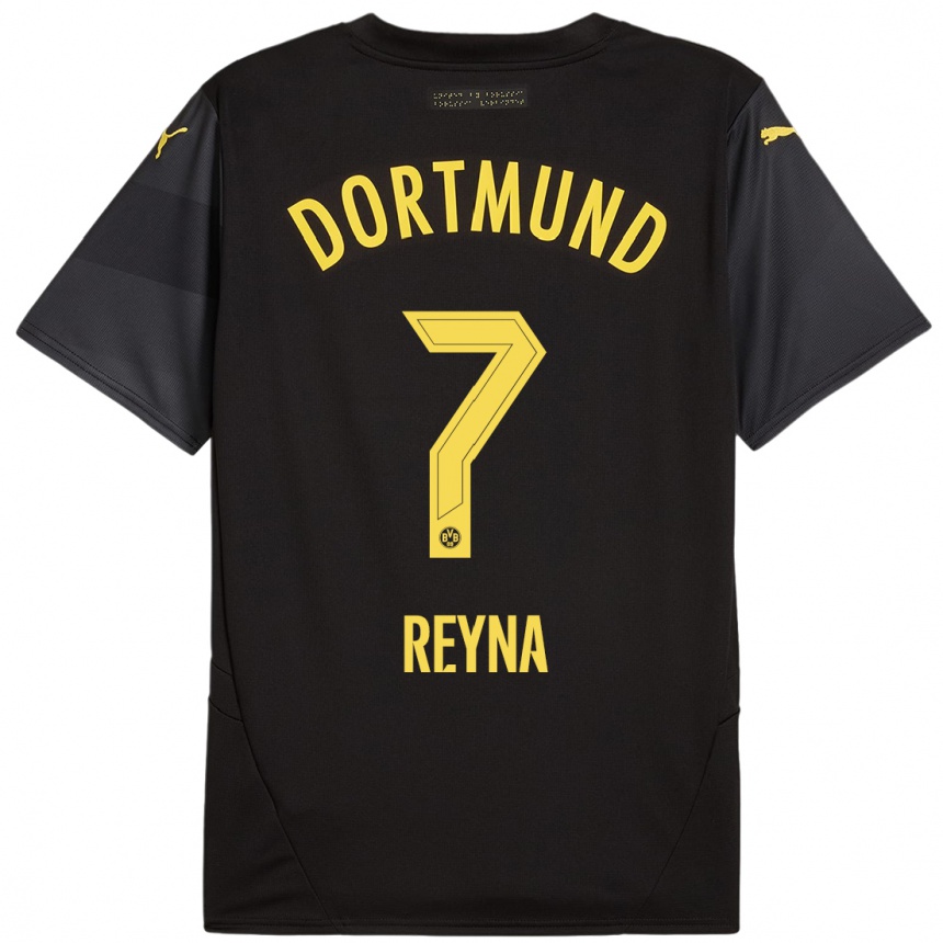 Kids Football Giovanni Reyna #7 Black Yellow Away Jersey 2024/25 T-Shirt Uk