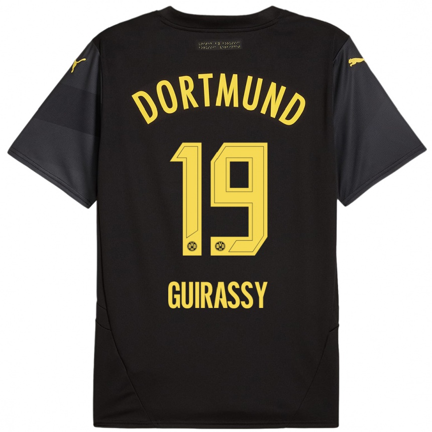 Kids Football Serhou Guirassy #19 Black Yellow Away Jersey 2024/25 T-Shirt Uk