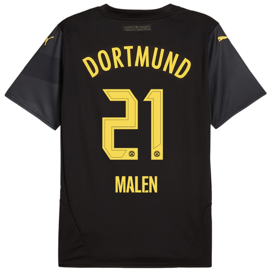 Kids Football Donyell Malen #21 Black Yellow Away Jersey 2024/25 T-Shirt Uk