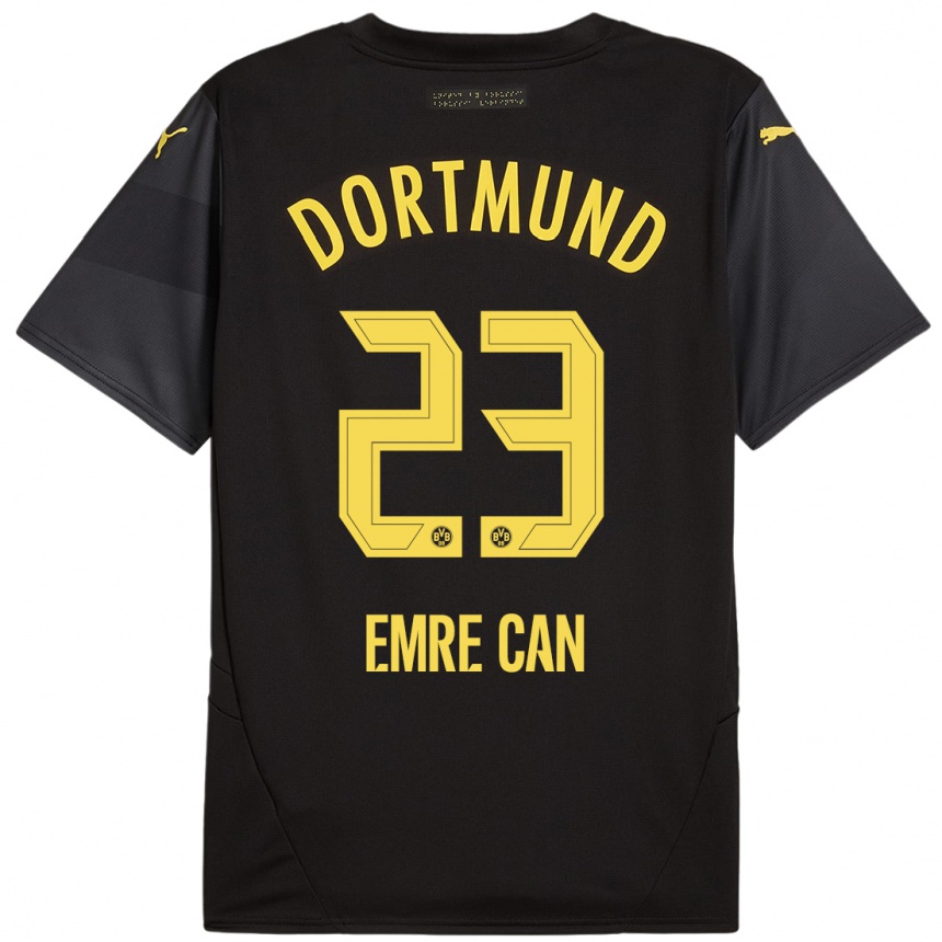 Kids Football Emre Can #23 Black Yellow Away Jersey 2024/25 T-Shirt Uk