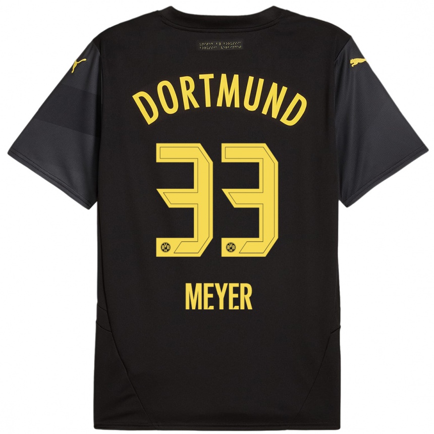 Kids Football Alexander Meyer #33 Black Yellow Away Jersey 2024/25 T-Shirt Uk