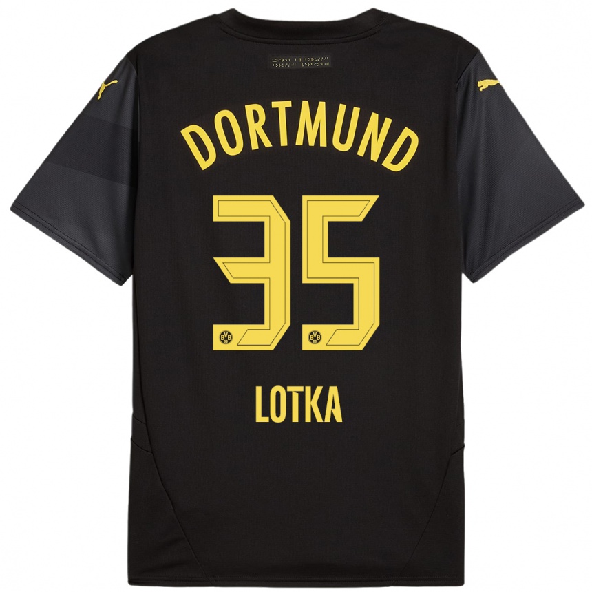 Kids Football Marcel Lotka #35 Black Yellow Away Jersey 2024/25 T-Shirt Uk