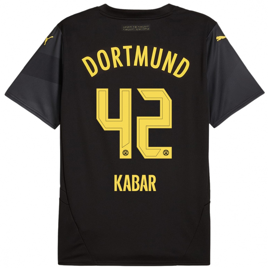 Kids Football Almugera Kabar #42 Black Yellow Away Jersey 2024/25 T-Shirt Uk