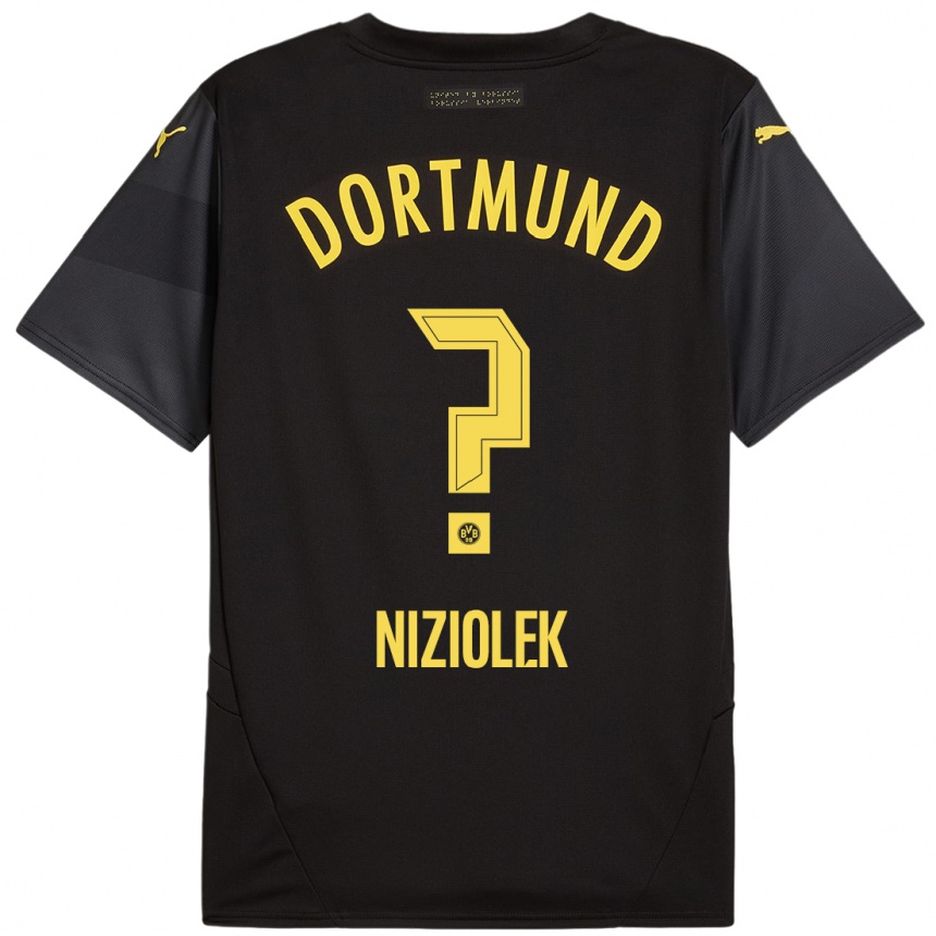 Kids Football Alex Niziolek #0 Black Yellow Away Jersey 2024/25 T-Shirt Uk