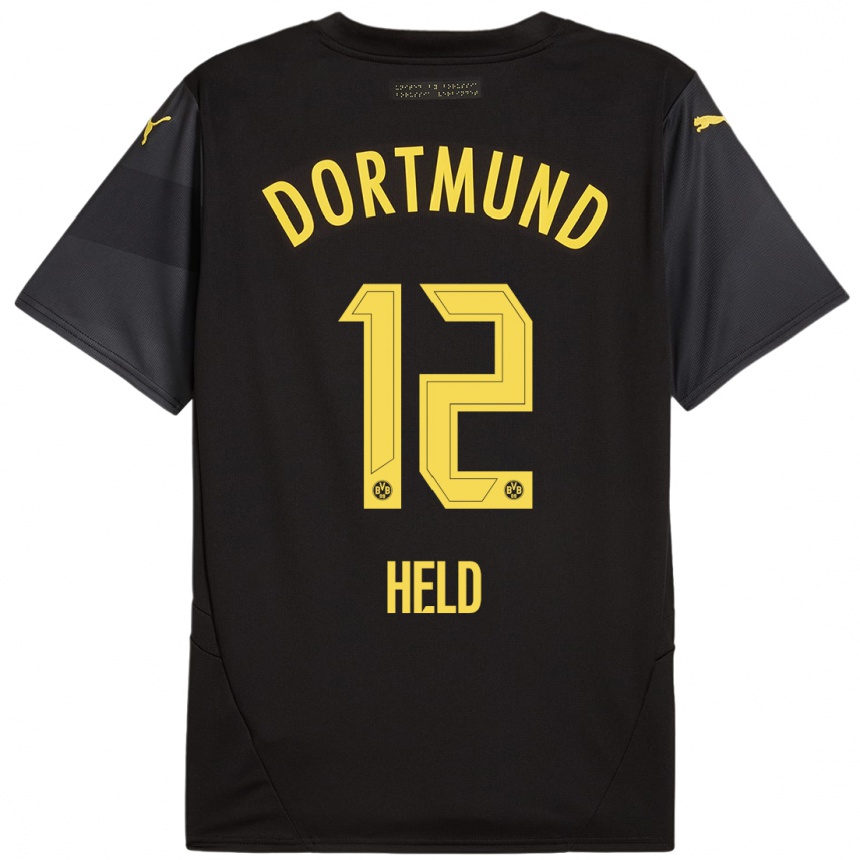 Kids Football Aaron Held #12 Black Yellow Away Jersey 2024/25 T-Shirt Uk