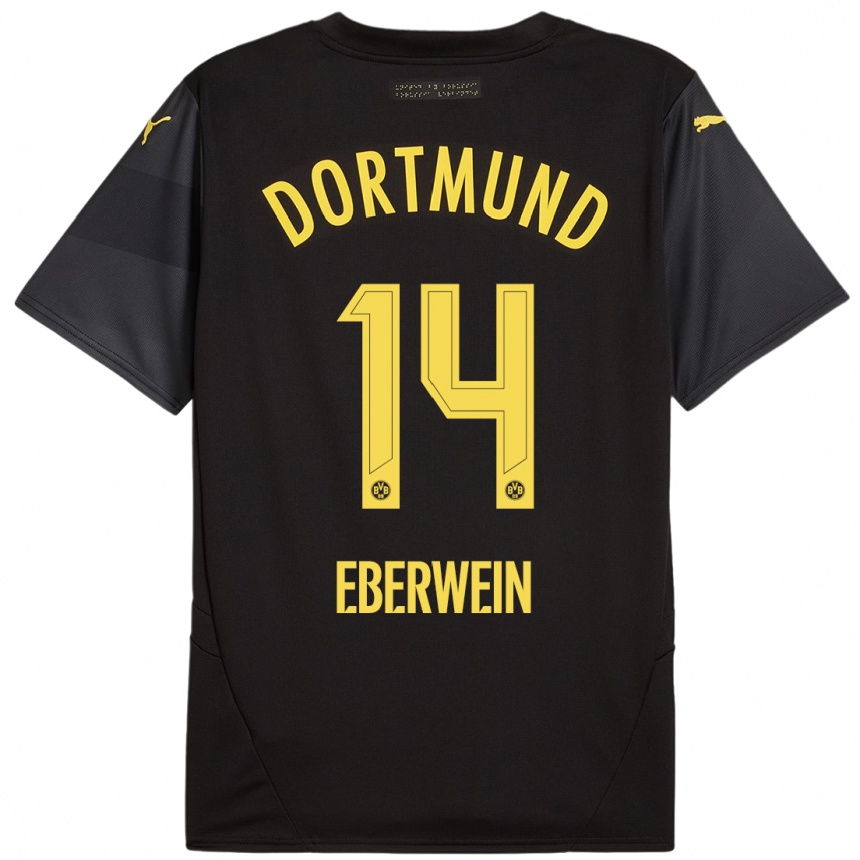 Kids Football Michael Eberwein #14 Black Yellow Away Jersey 2024/25 T-Shirt Uk