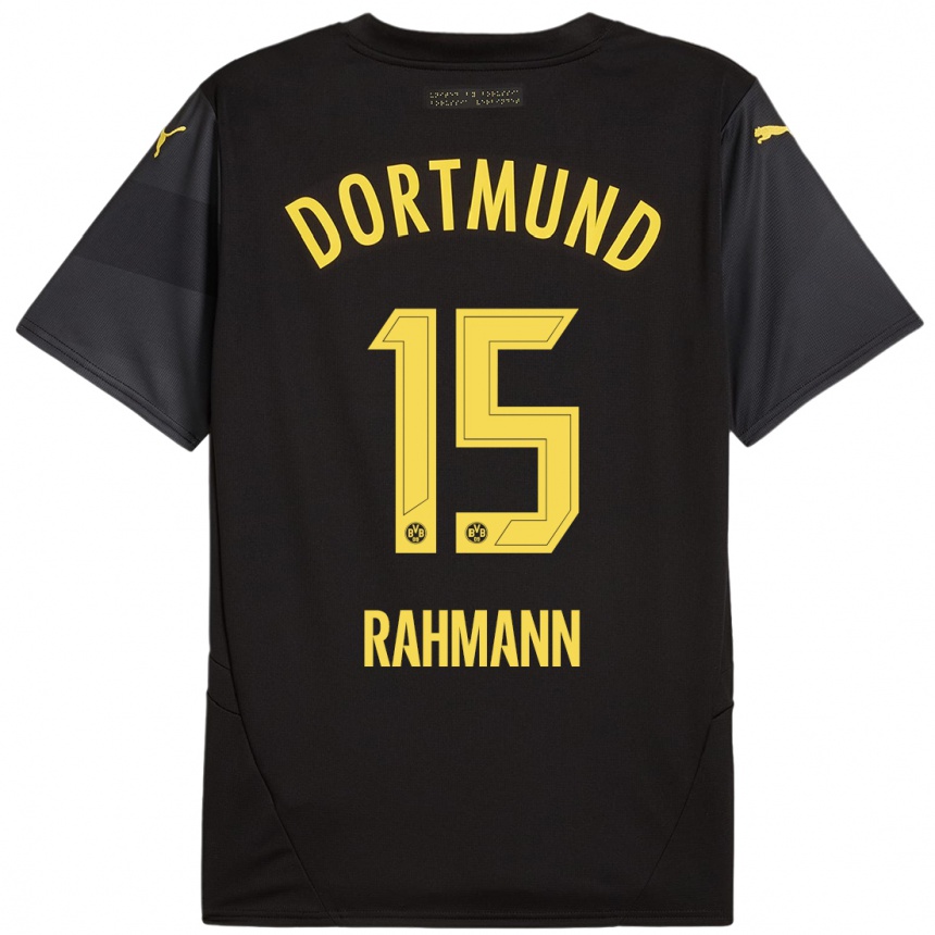 Kids Football Luke Rahmann #15 Black Yellow Away Jersey 2024/25 T-Shirt Uk