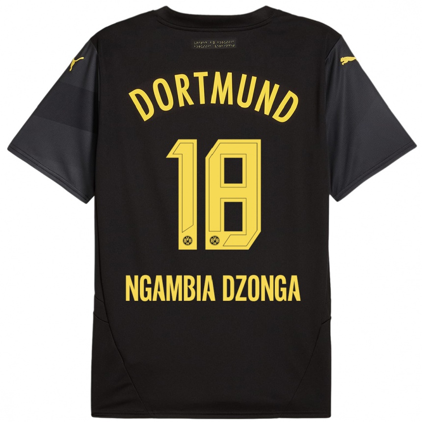 Kids Football Diego Ngambia Dzonga #18 Black Yellow Away Jersey 2024/25 T-Shirt Uk