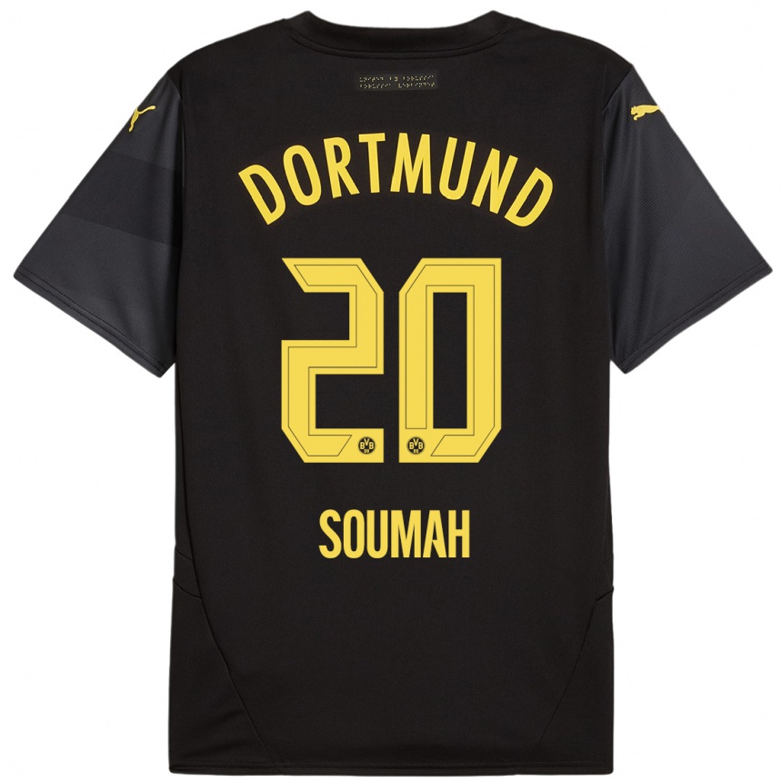 Kids Football Moussa Soumah #20 Black Yellow Away Jersey 2024/25 T-Shirt Uk