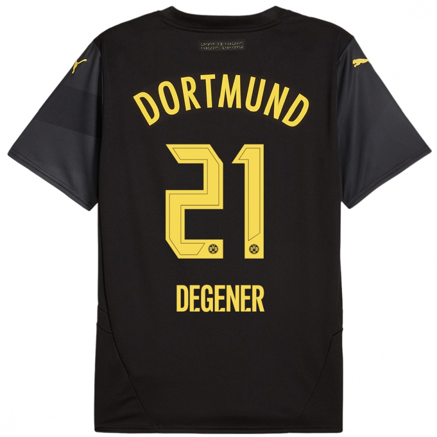 Kids Football Tim Degener #21 Black Yellow Away Jersey 2024/25 T-Shirt Uk