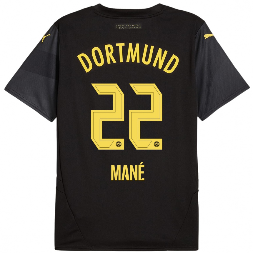 Kids Football Filippo Mané #22 Black Yellow Away Jersey 2024/25 T-Shirt Uk