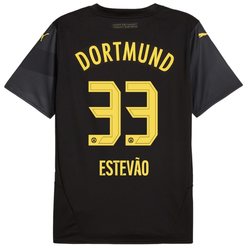 Kids Football Tiago Estevão #33 Black Yellow Away Jersey 2024/25 T-Shirt Uk